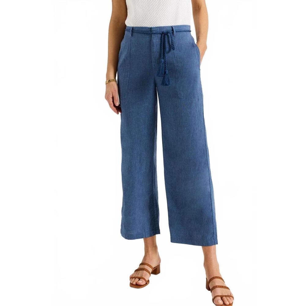 NEW NIC + ZOE rumba linen rope belt pant in blue mix
